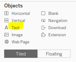 Add text object to dashboard