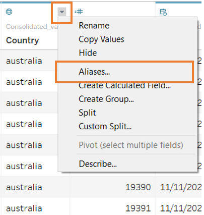 Update Country column with alias 1