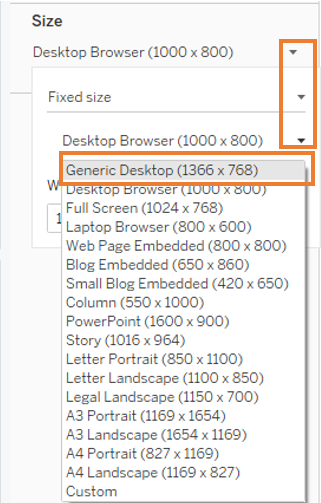 Choose dashboard size