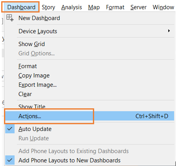 Adding action for interaction within in dashboard 1