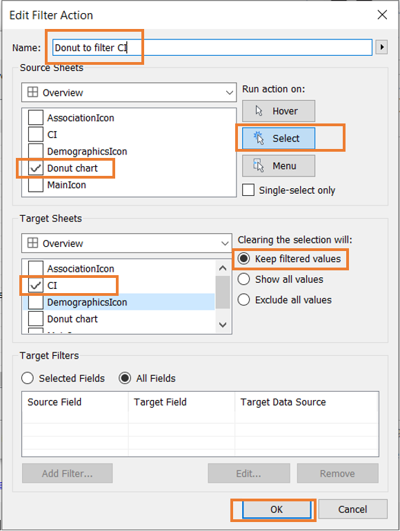 Adding action for interaction within in dashboard 3