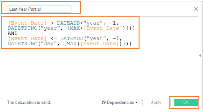 Create calculated field, Last Year Partial