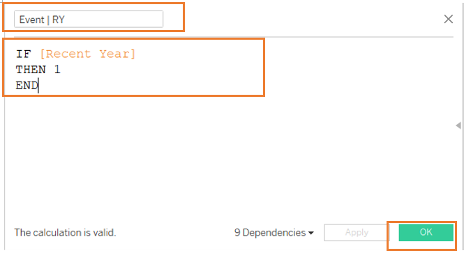 Create calculated field, Event | RY