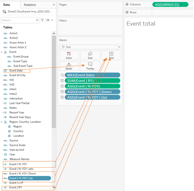 Create sheet for number of events