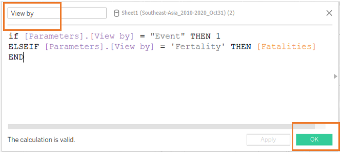 Create calculated field, View by