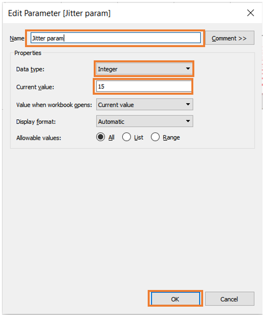 Create parameter, Jitter param