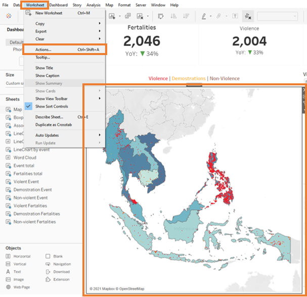 Select sheet and add action 1